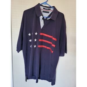 Vintage 2002 Tommy Hilfiger Men Stars Stripes Polo Shirt Size XXL Navy USA Flag